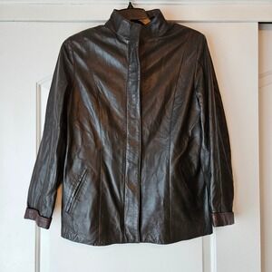 Moda in Pelle M&R Firenze Real Leather Jacket Coat Made in Italy Womens 14 Brown